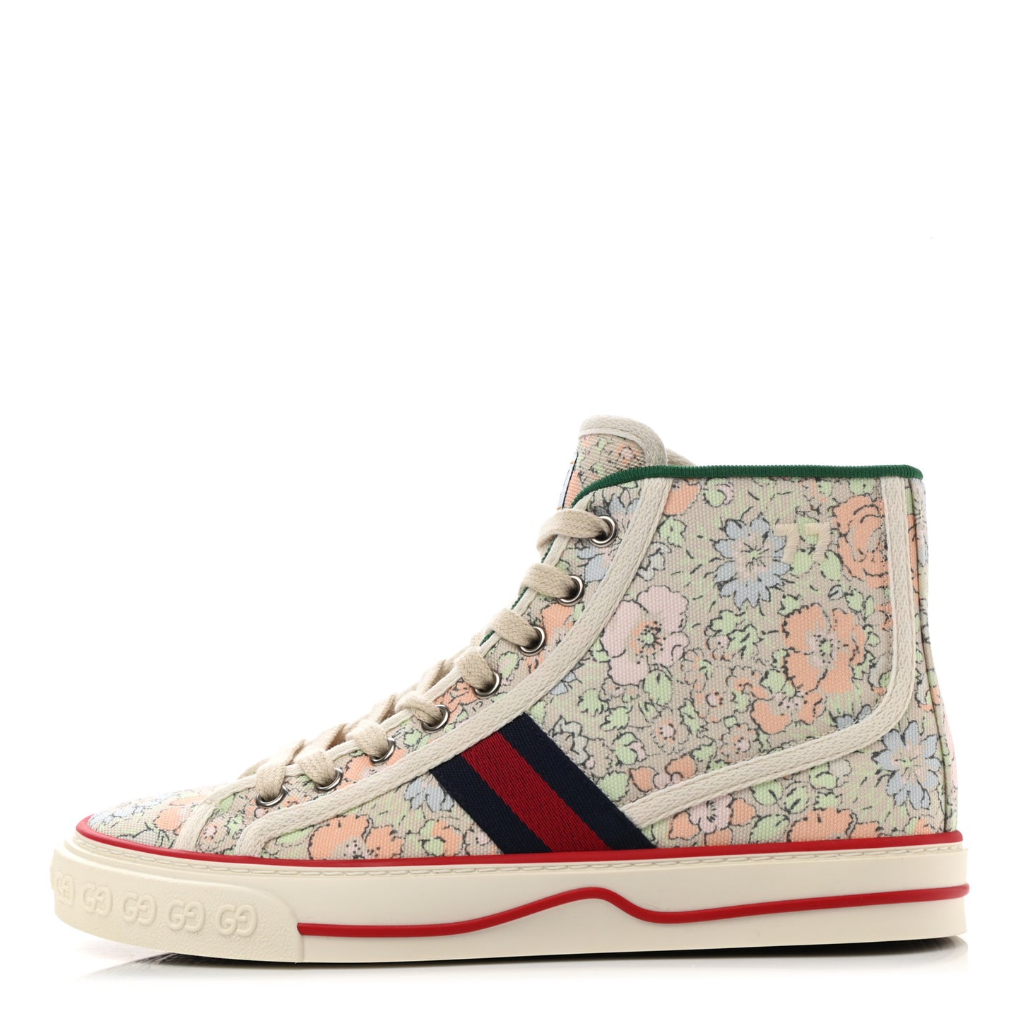 X LIBERTY OF LONDON Canvas Web Tracy Print Womens 1977 Tennis High Top Sneakers 37 Mint Peach Mystic White
