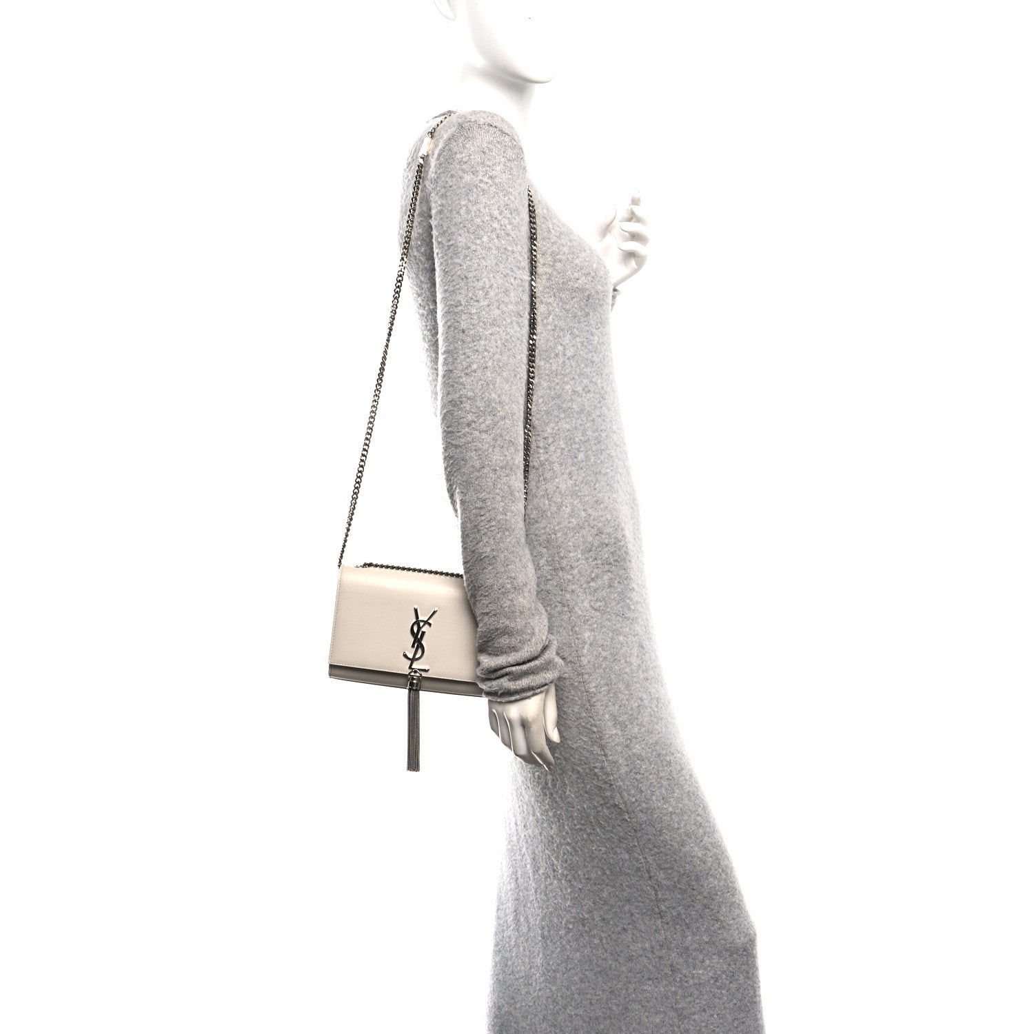 Saint Laurent Grain De Poudre Small Classic Monogram Kate Tassel Satchel Icy White 2 of 10
