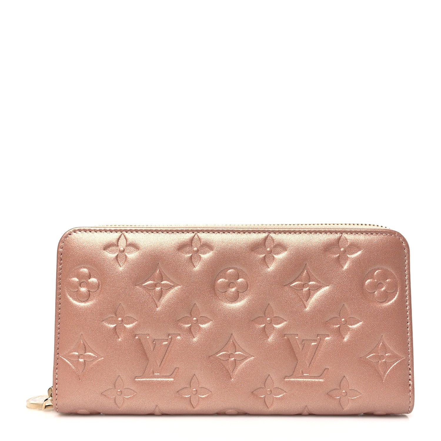 Louis Vuitton Metallic Lambskin Embossed Monogram Coussin Zippy Wallet Rose Gold 1 of 8