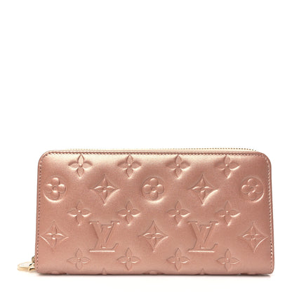 Louis Vuitton Metallic Lambskin Embossed Monogram Coussin Zippy Wallet Rose Gold 1 of 8