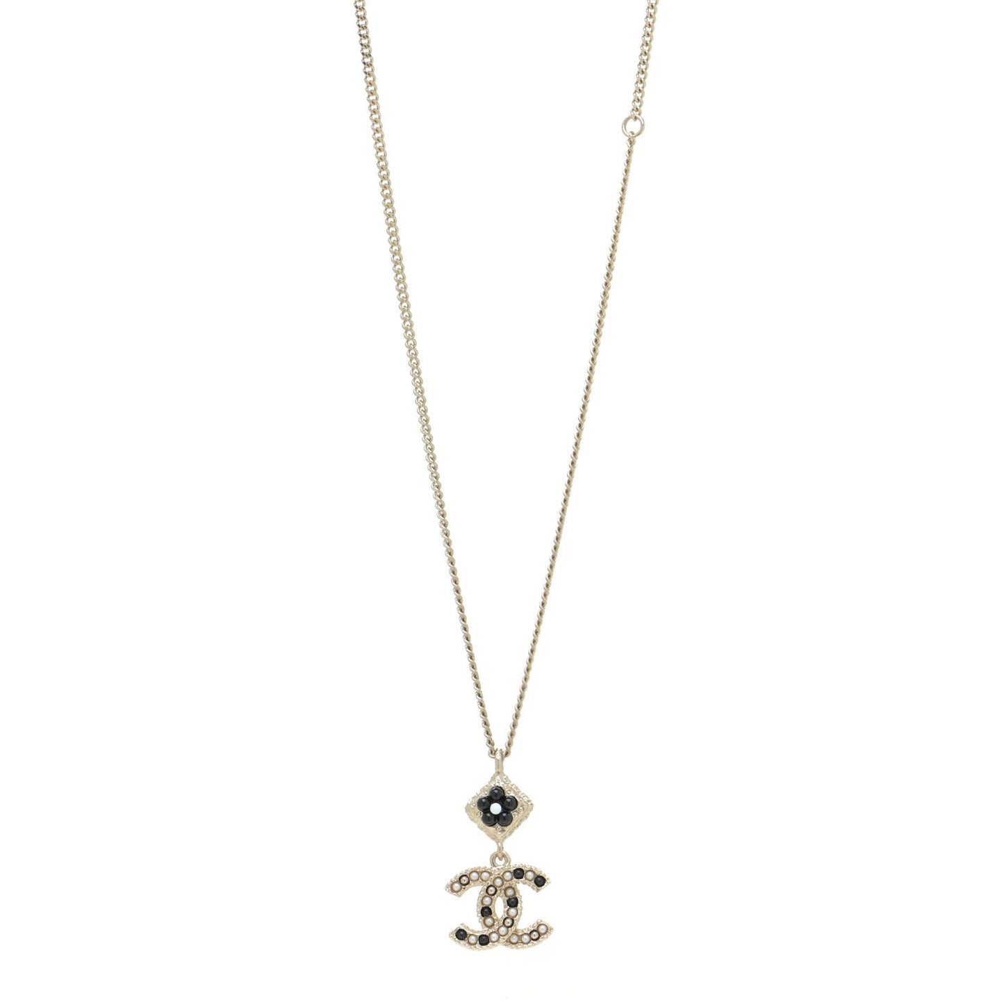 Crystal Pearl CC Candy Camellia Necklace Gold Black