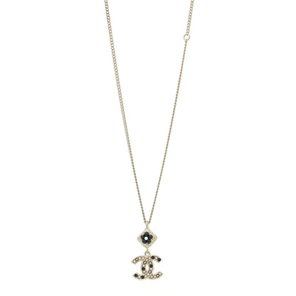 Chanel Crystal Pearl CC Candy Camellia Necklace Gold Black 1 of 6