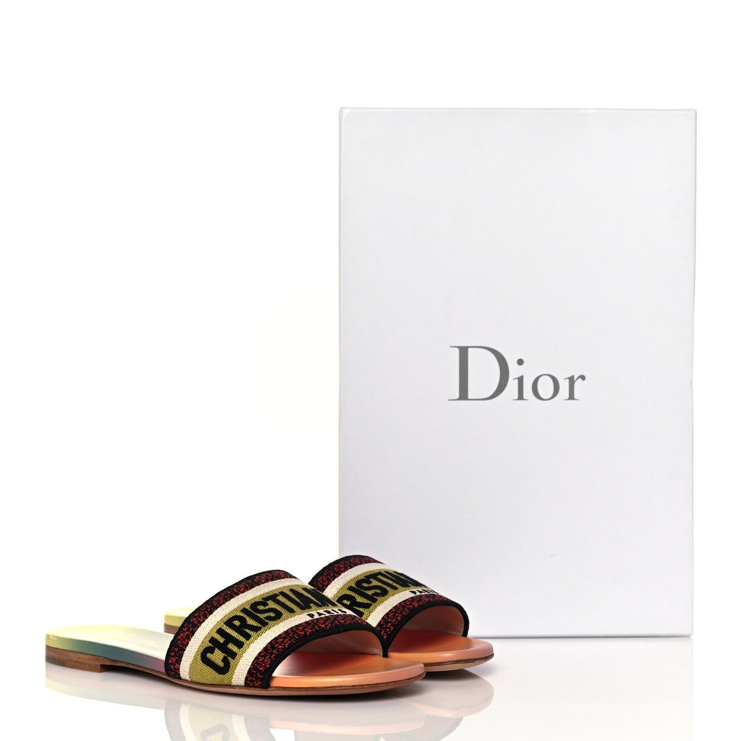 Canvas Dioraura Embroidered Dway Flat Slide Sandals 35 Multicolor