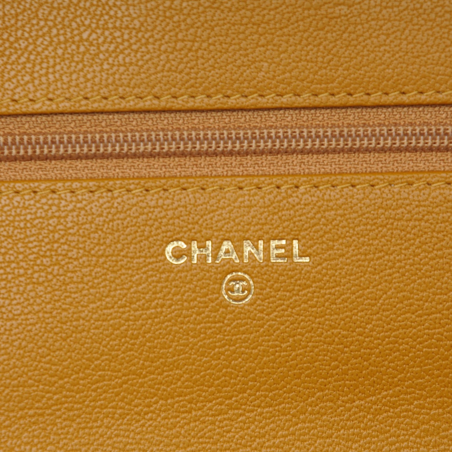 Patent Goatskin Quilted Wallet On Chain WOC Camel