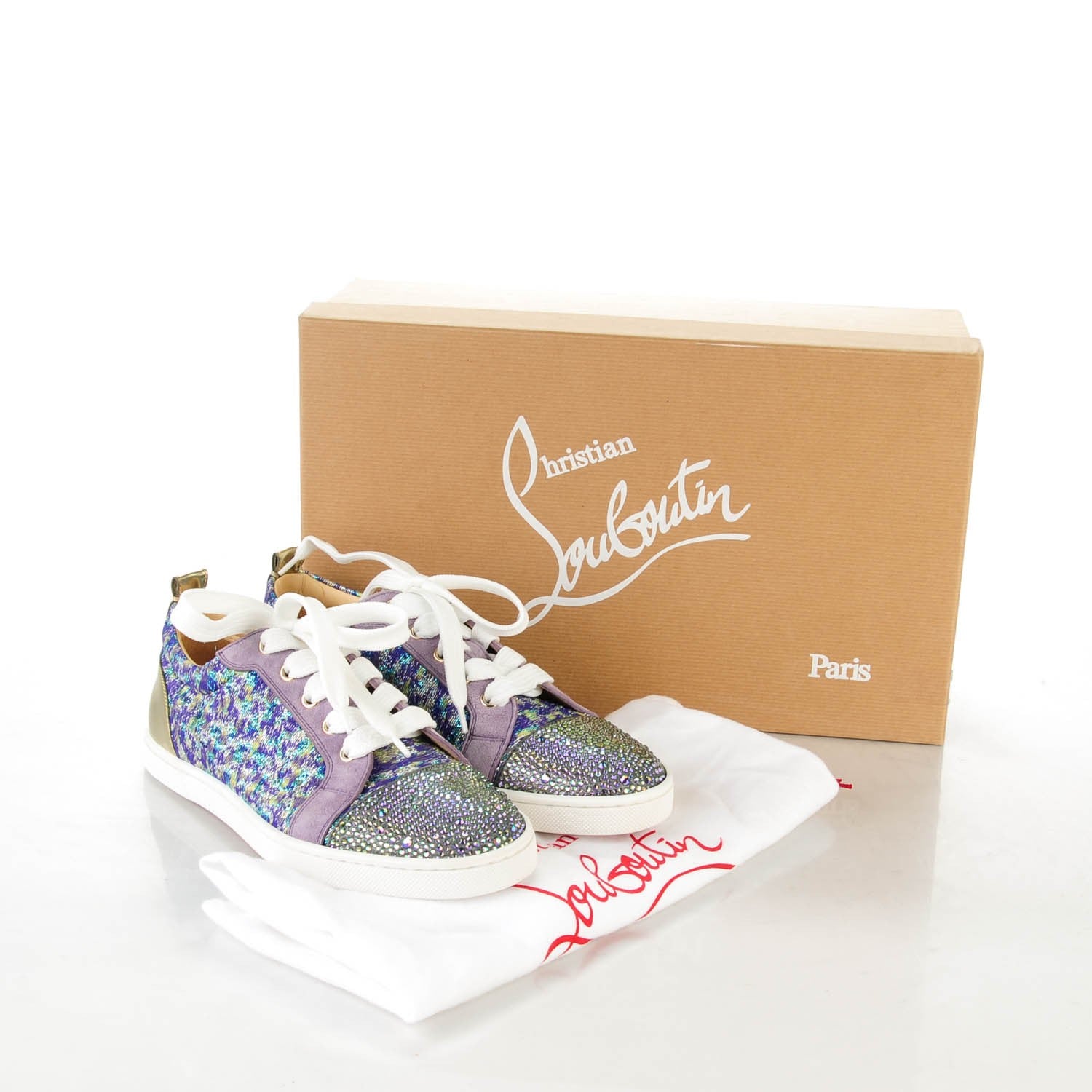Christian Louboutin Crystal Metallic Suede Peacock Woven Lurex Gondolastrass Sneakers 36.5 Version Digitale 6 of 6