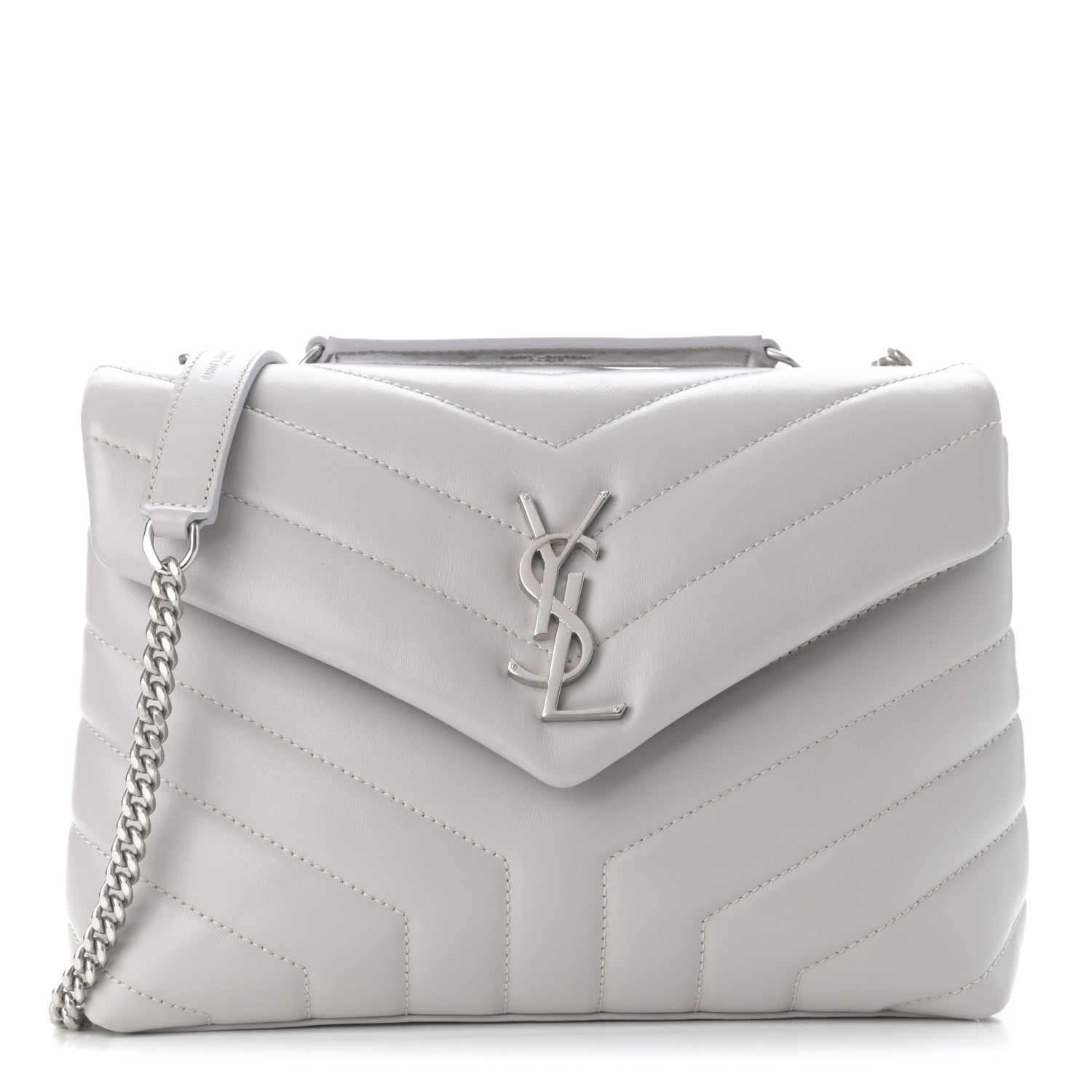 Saint Laurent Calfskin Y Quilted Monogram Small Loulou Chain Satchel Granite 1 of 12