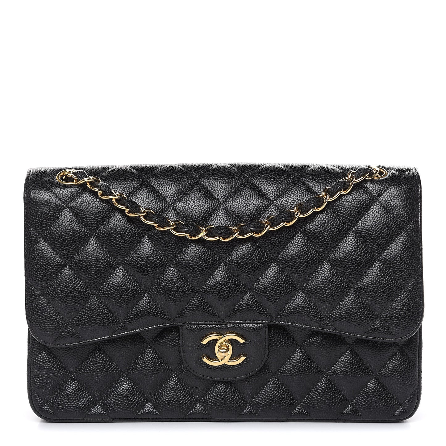 Caviar Quilted Jumbo Double Flap Black