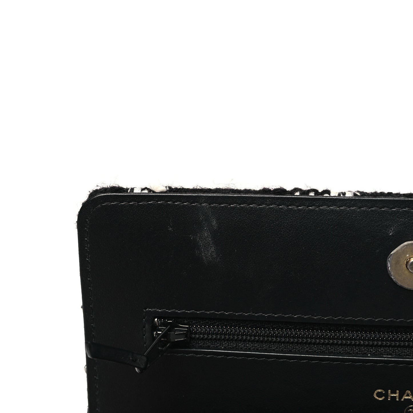 Tweed Quilted Chanel 19 Wallet On Chain WOC Black White