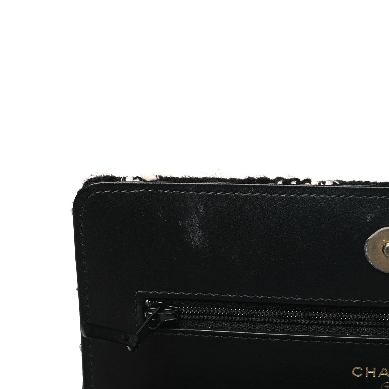 Chanel Tweed Quilted Chanel 19 Wallet On Chain WOC Black White 13 of 13