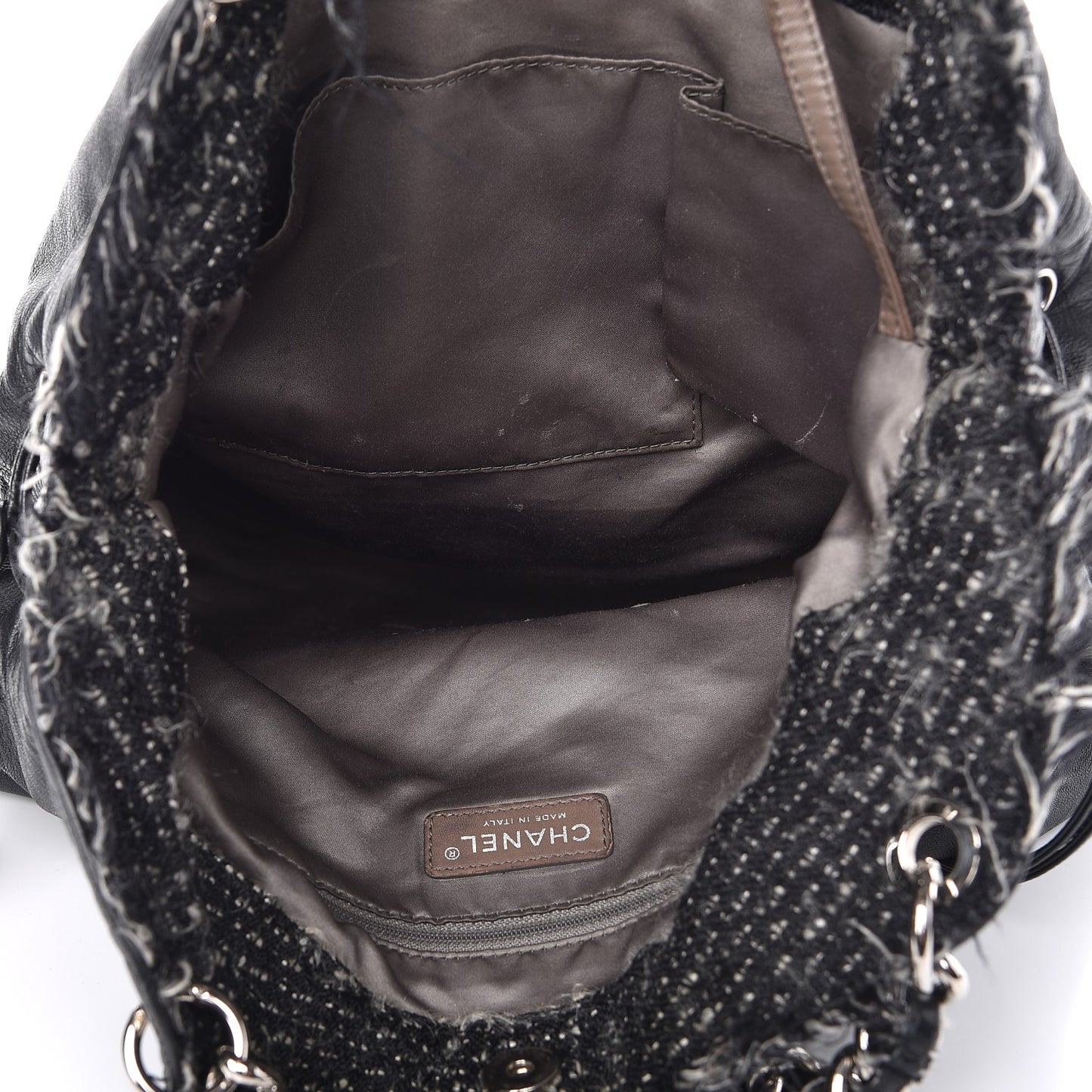 Tweed Lambskin Drawstring Tweedy Tote Black