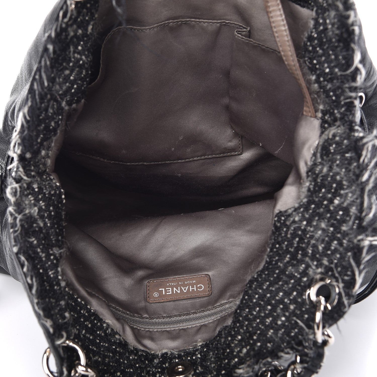 Chanel Tweed Lambskin Drawstring Tweedy Tote Black 5 of 9