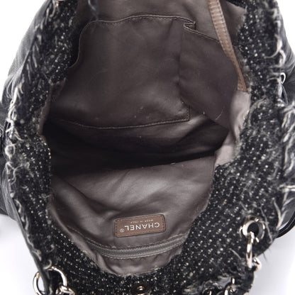 Chanel Tweed Lambskin Drawstring Tweedy Tote Black 5 of 9