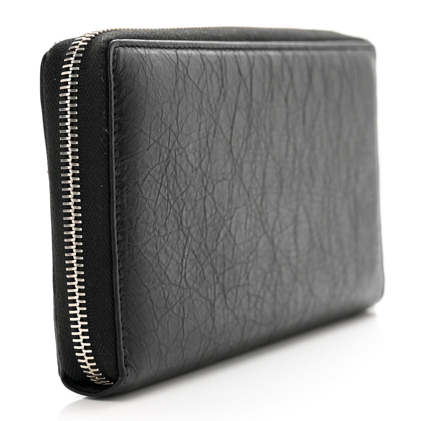 Agneau Classic Silver Hardware Continental Zip Around Wallet Black
