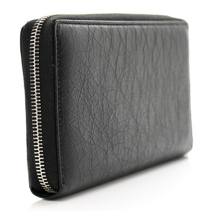 Balenciaga Agneau Classic Silver Hardware Continental Zip Around Wallet Black 3 of 8