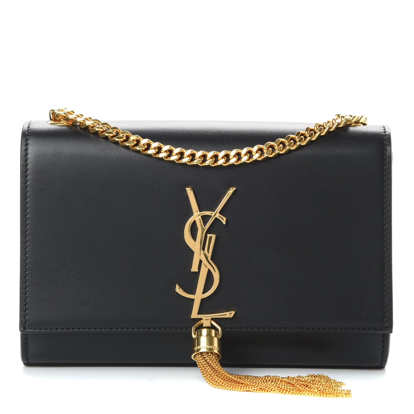 Smooth Calfskin Small Classic Monogram Kate Tassel Satchel Black