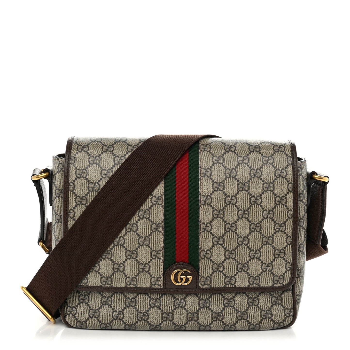 Tender GG Supreme Monogram Textured Dollar Calfskin Ophidia Messenger Bag Beige Ebony Dark Brown