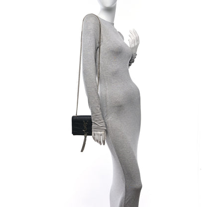 Saint Laurent Calfskin Crocodile Embossed Small Classic Monogram Kate Tassel Satchel Black 3 of 10