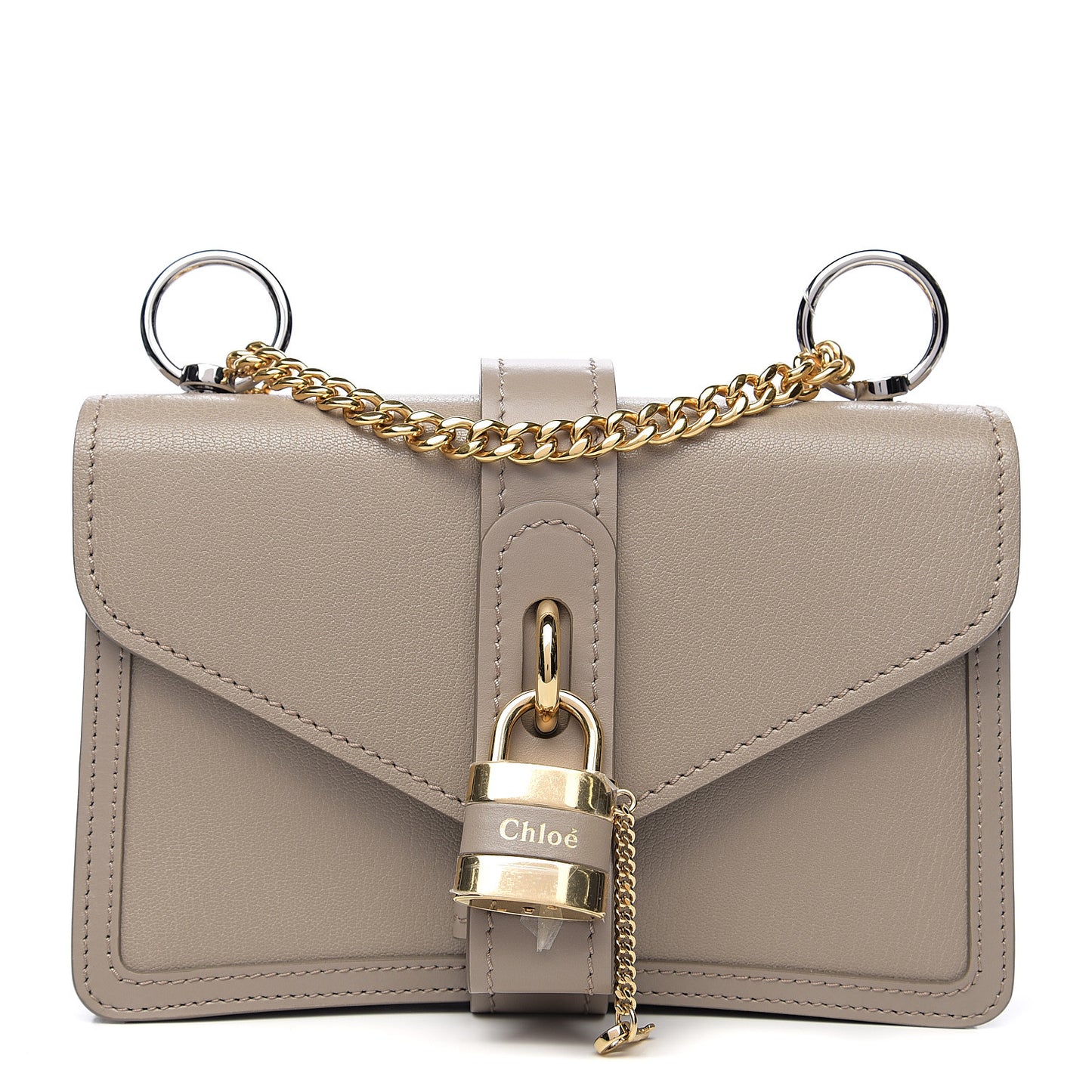 Shiny Goatskin Calfskin Aby Chain Shoulder Bag Motty Grey