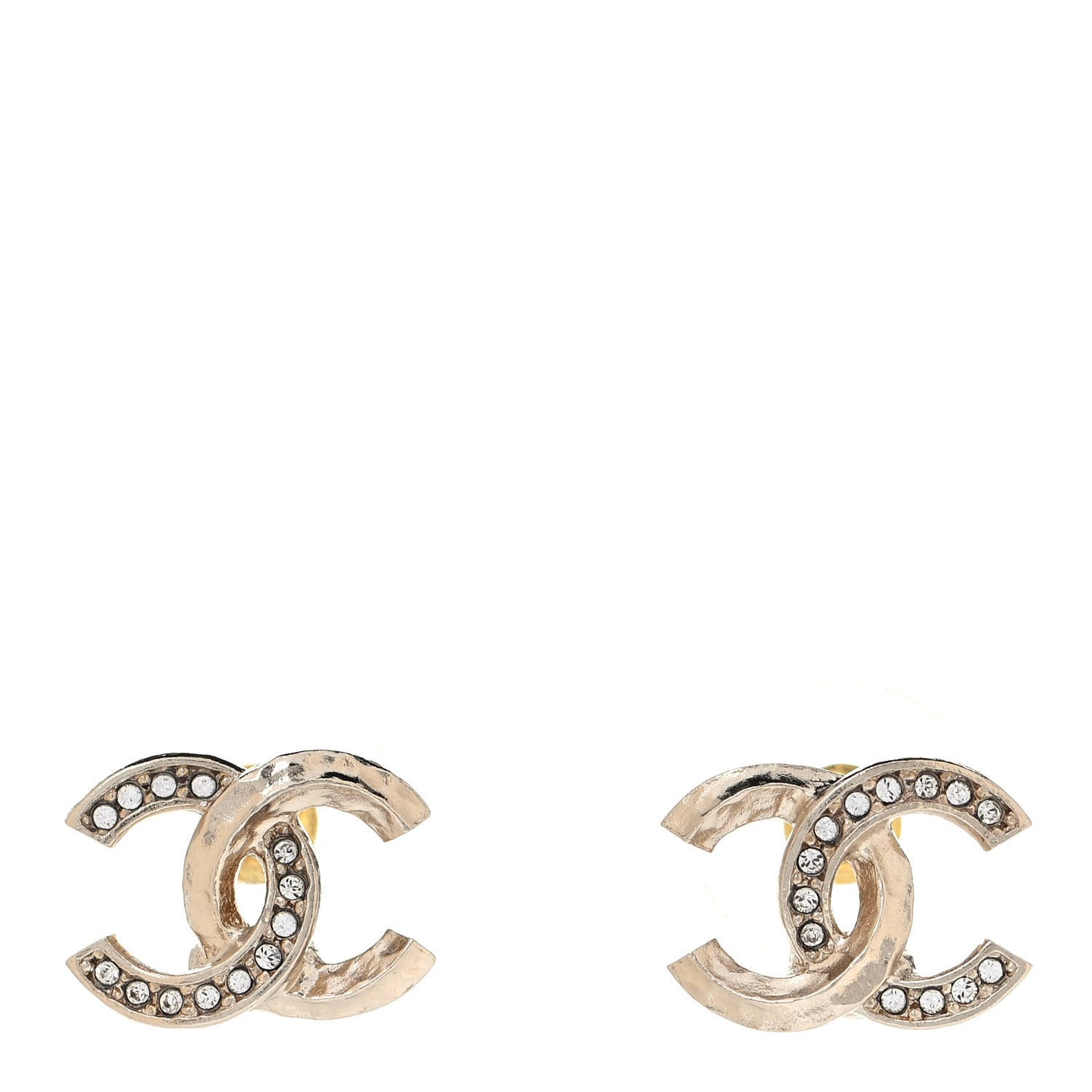 Textured Metal Crystal CC Earrings Gold