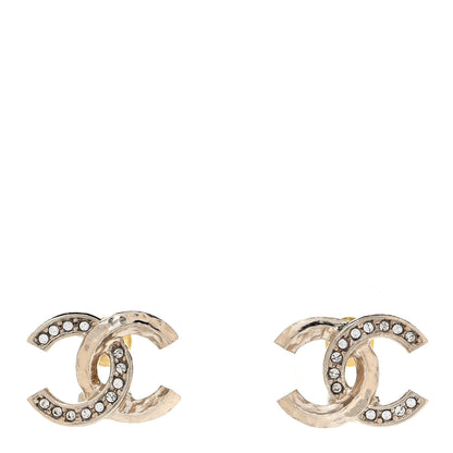 Chanel Textured Metal Crystal CC Earrings Gold 1 of 4