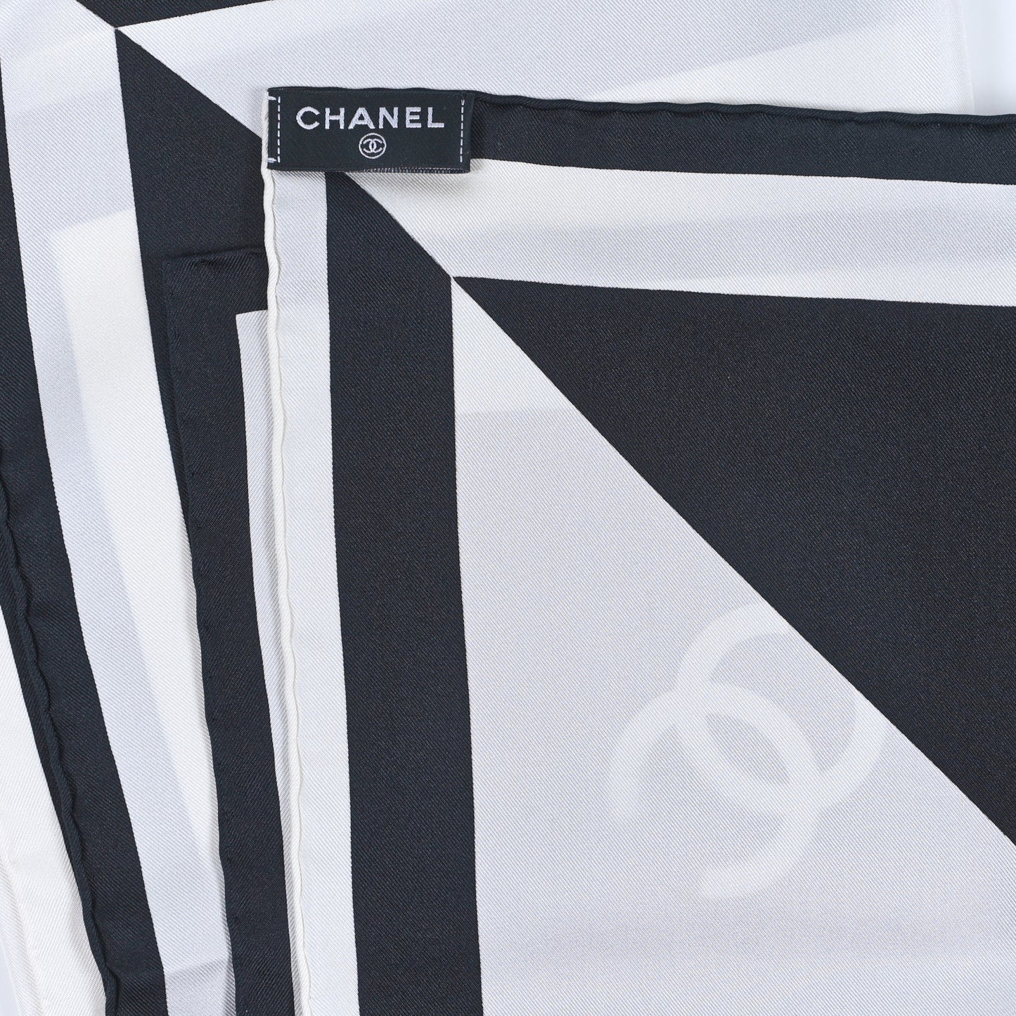 Silk CC Logo Scarf White Black White
