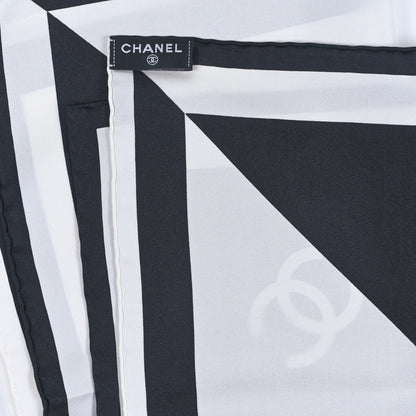 Chanel Silk CC Logo Scarf White Black White 3 of 3