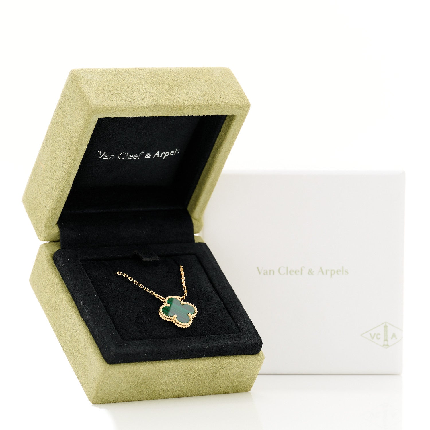 Van Cleef & Arpels 18K Yellow Gold Malachite Vintage Alhambra Pendant Necklace 6 of 6