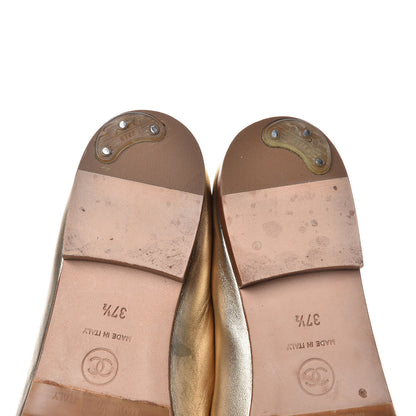 Chanel Metallic Lambskin Caviar CC Cap Toe Ballerina Flats 37.5 Light Gold 10 of 11