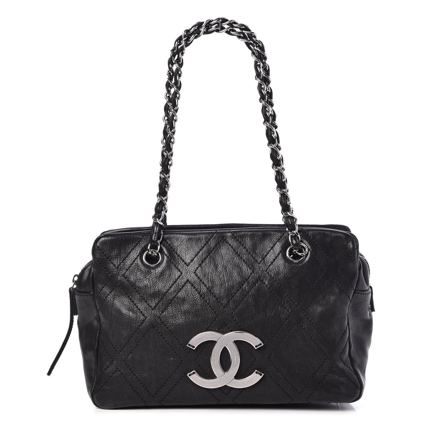 Calfskin Small Diamond Stitch Tote Black