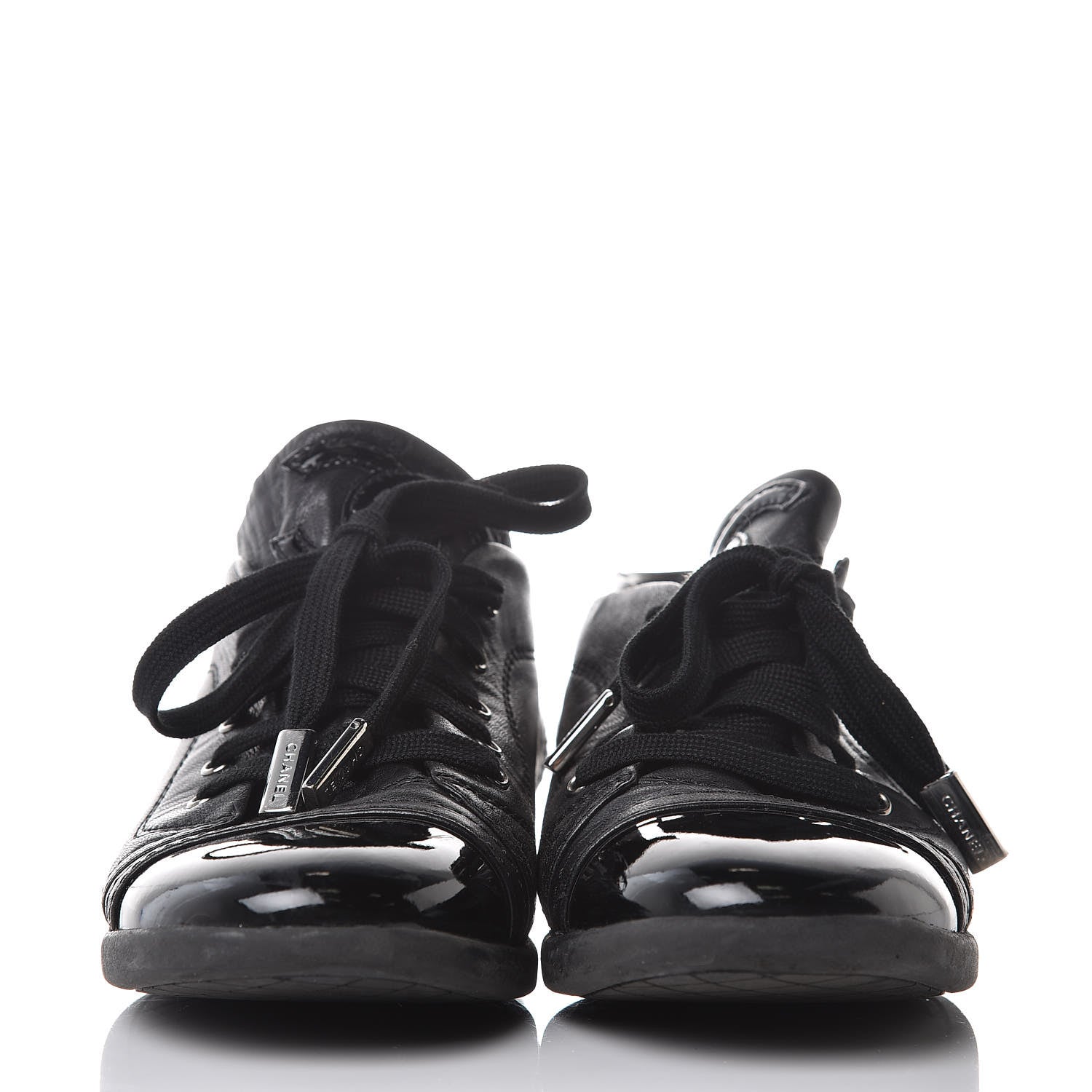 Chanel Lambskin Patent Cap Toe CC Sneakers 35 Black 2 of 11