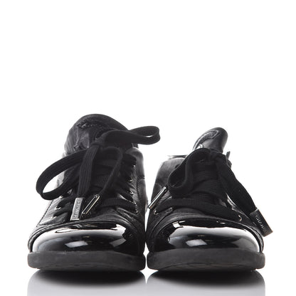 Chanel Lambskin Patent Cap Toe CC Sneakers 35 Black 2 of 11