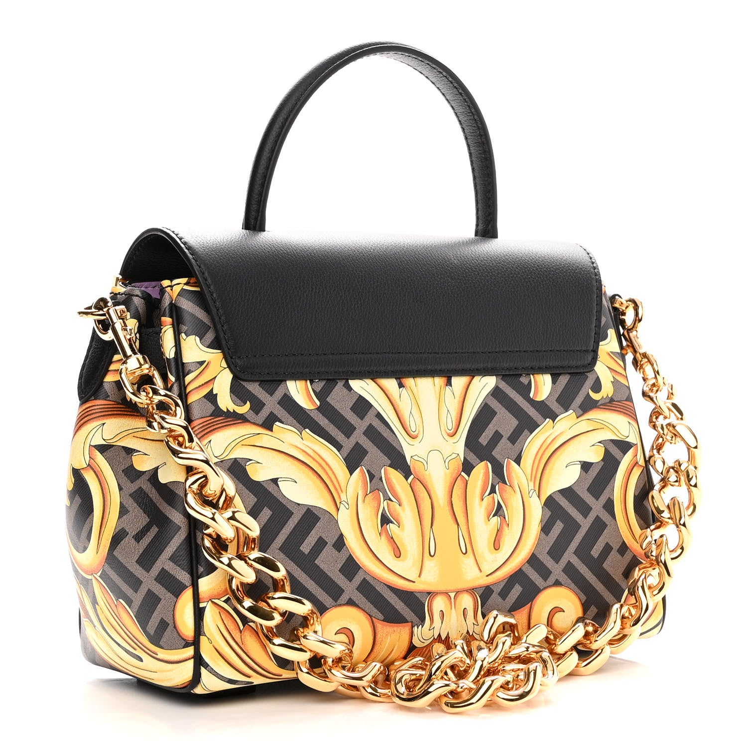 Versace X FENDI Grained Calfskin Fendace La Medusa Medium Top Handle Bag Black Multicolor 3 of 10