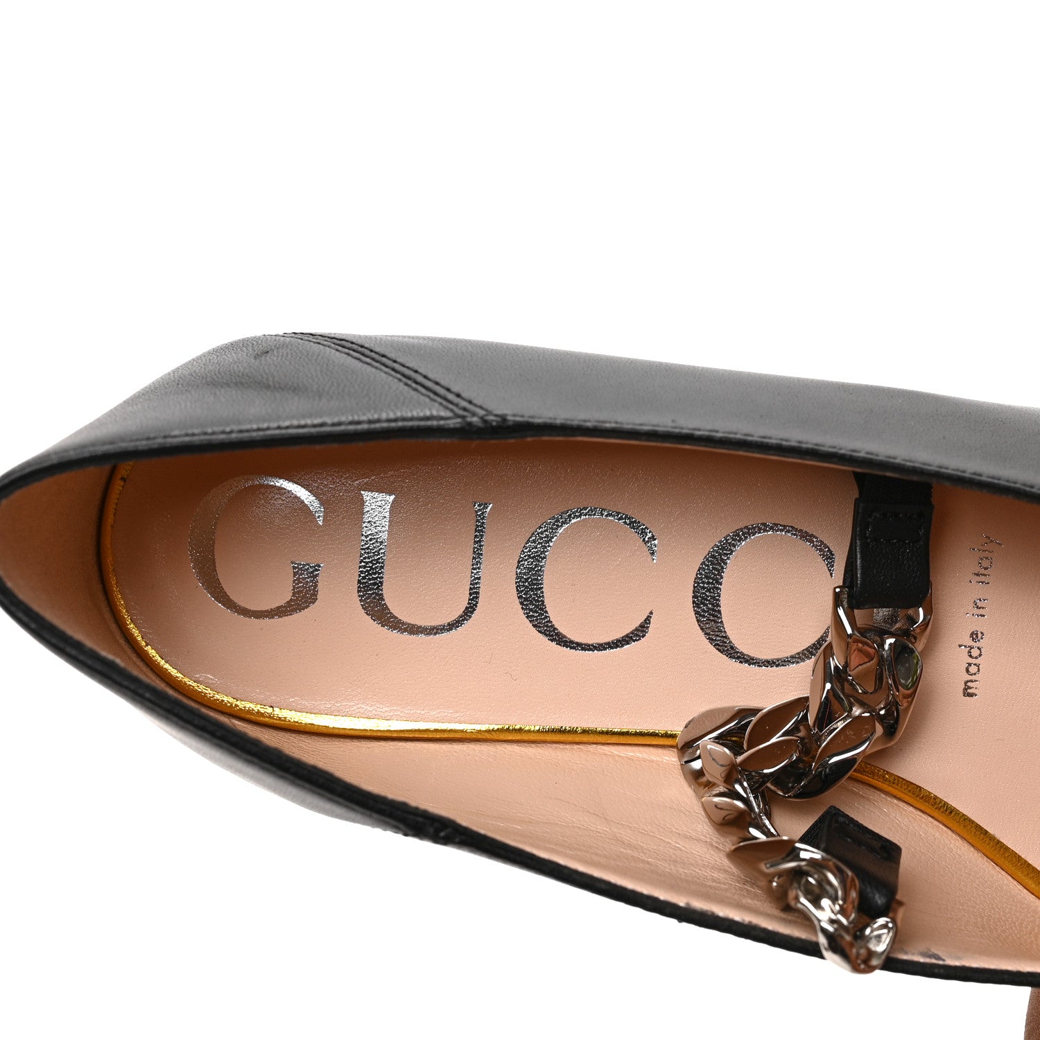 Gucci Nappa Lumiere Deva Horsebit Chain Embellished Flats 35 Black 5 of 9