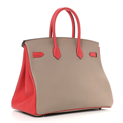 Hermes Togo Bi Color Horseshoe Birkin 35 Rouge Pivoine Gris Tourterelle 3 of 11