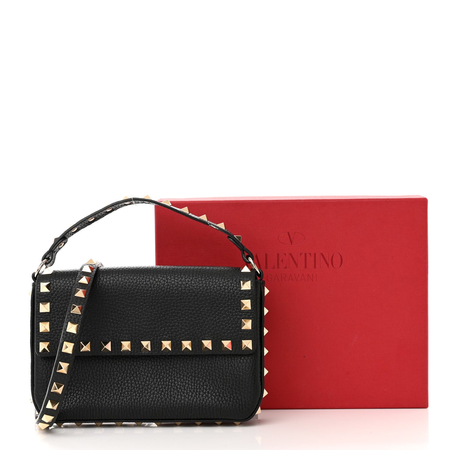 Grained Calfskin Rockstud Crossbody Bag Black