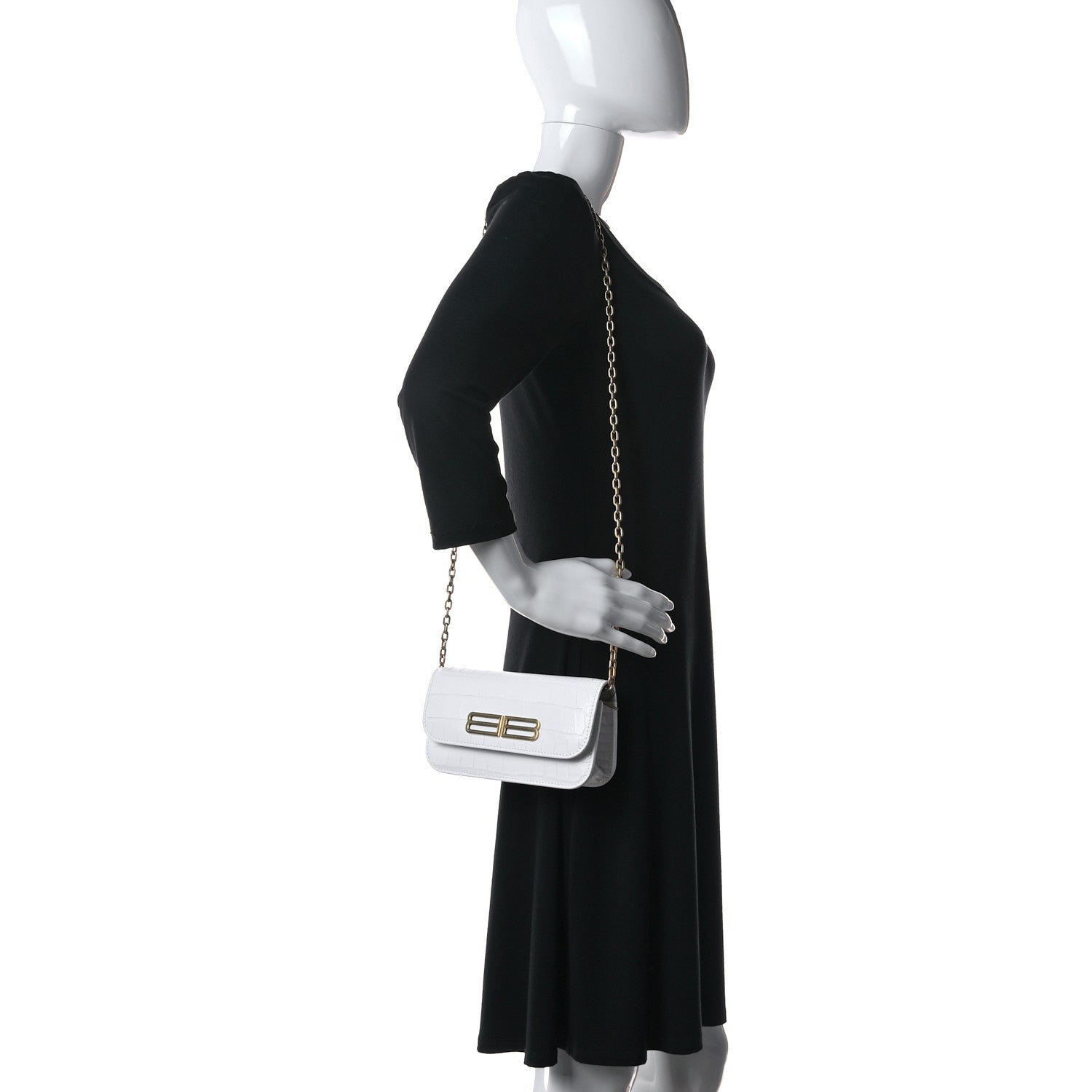 Balenciaga Extra Supple Calfskin Crocodile Embossed Gossip Wallet On Chain Optic White 2 of 9