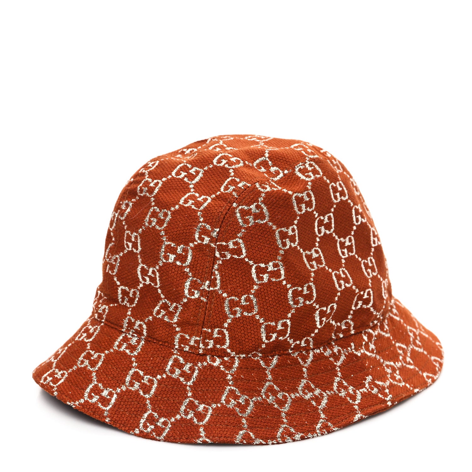 Gucci Canvas Lame GG Monogram Bucket Hat M Burnt Orange Silver 1 of 9