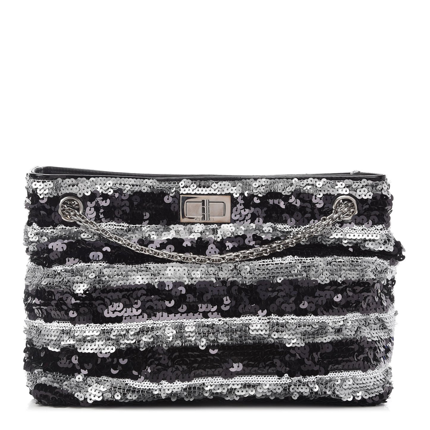 Sequin Striped Mademoiselle Tote Black Silver