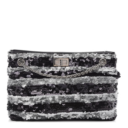 Chanel Sequin Striped Mademoiselle Tote Black Silver 1 of 9