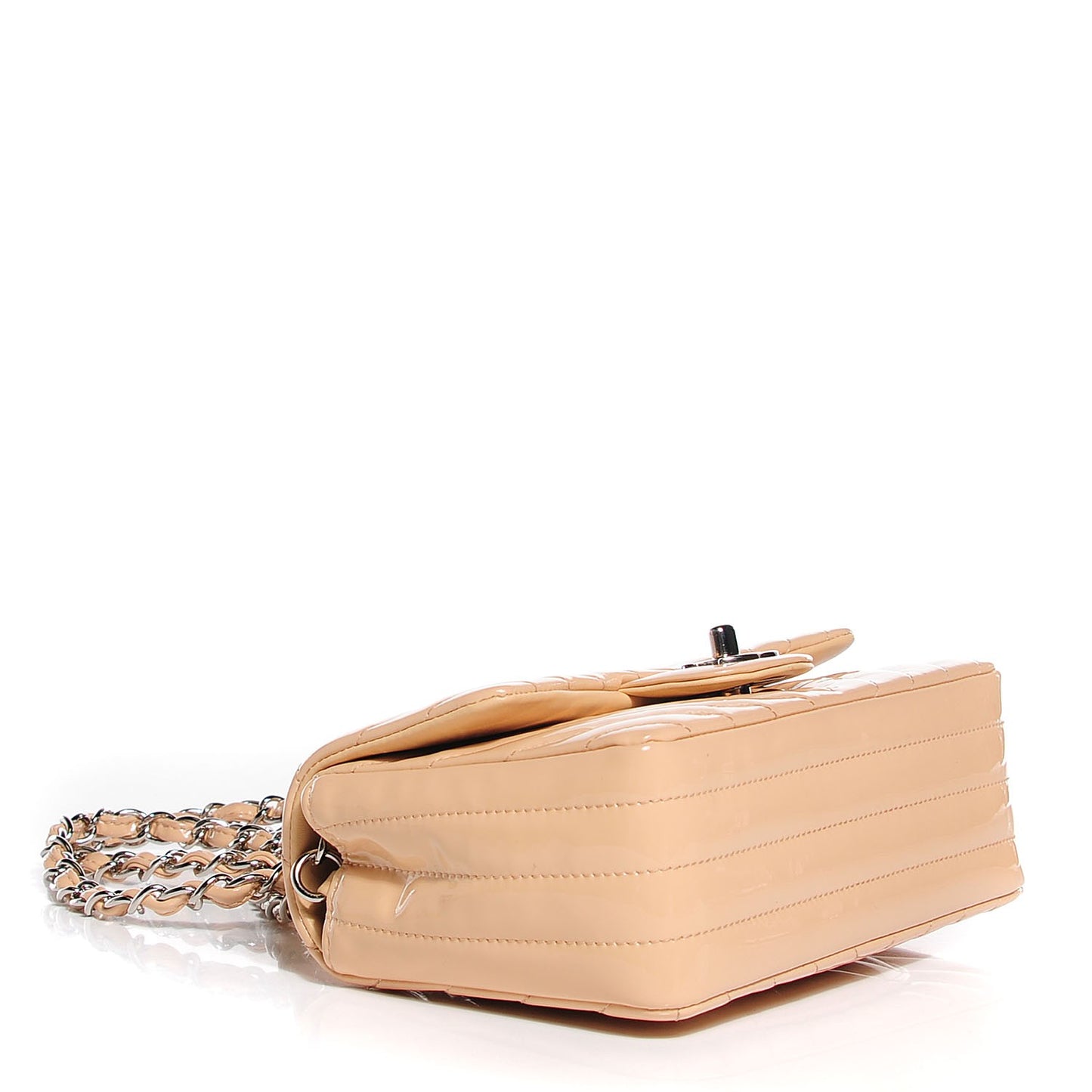 Patent Chevron Quilted Mini Rectangular Flap Beige