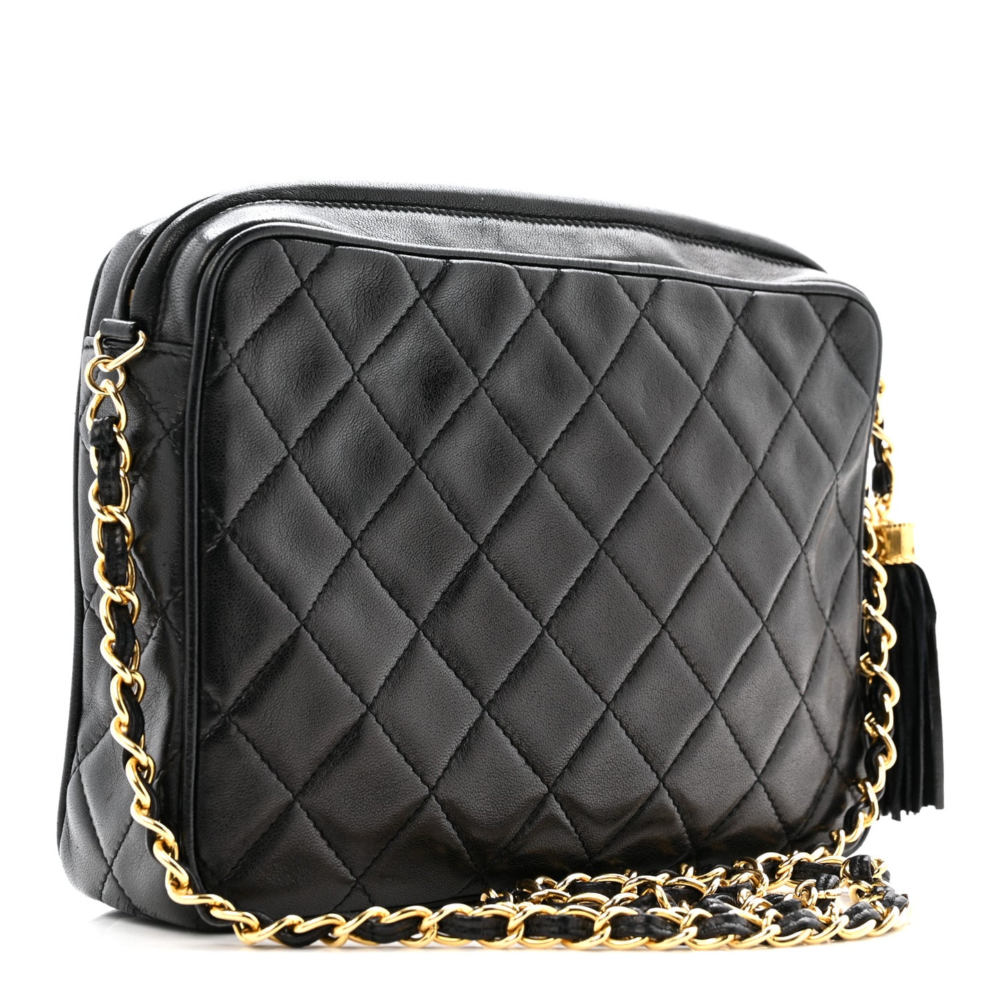Lambskin Quilted CC Tassel Camera Case Black