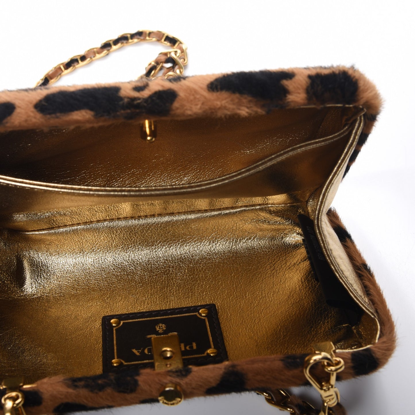 Calf Hair Leopard Print Chain Clutch Miele