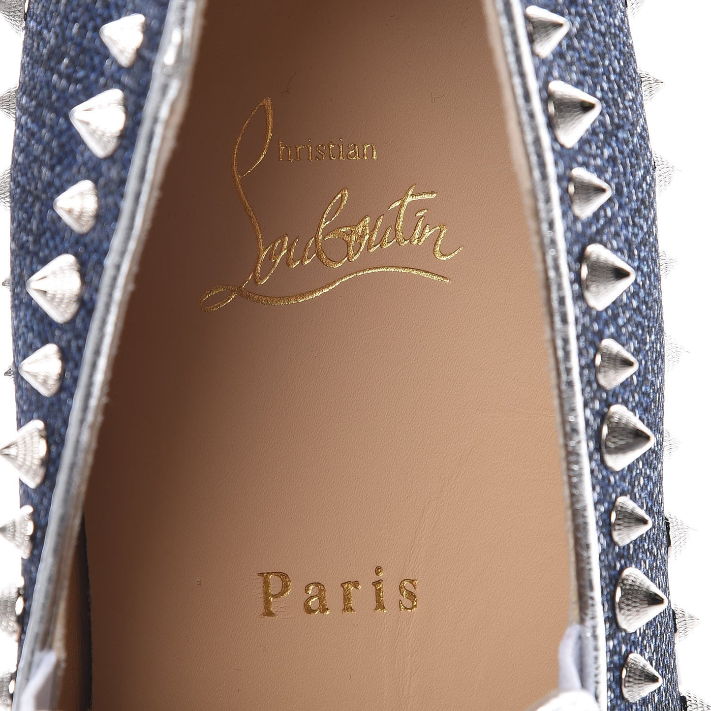 Lame Lux Mens Spikes Pik Boat Flat 43 Denim Silver