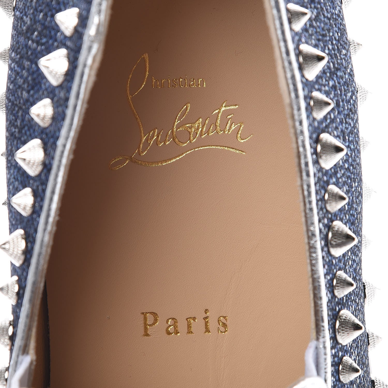 Christian Louboutin Lame Lux Mens Spikes Pik Boat Flat 43 Denim Silver 8 of 8