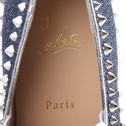 Christian Louboutin Lame Lux Mens Spikes Pik Boat Flat 43 Denim Silver 8 of 8