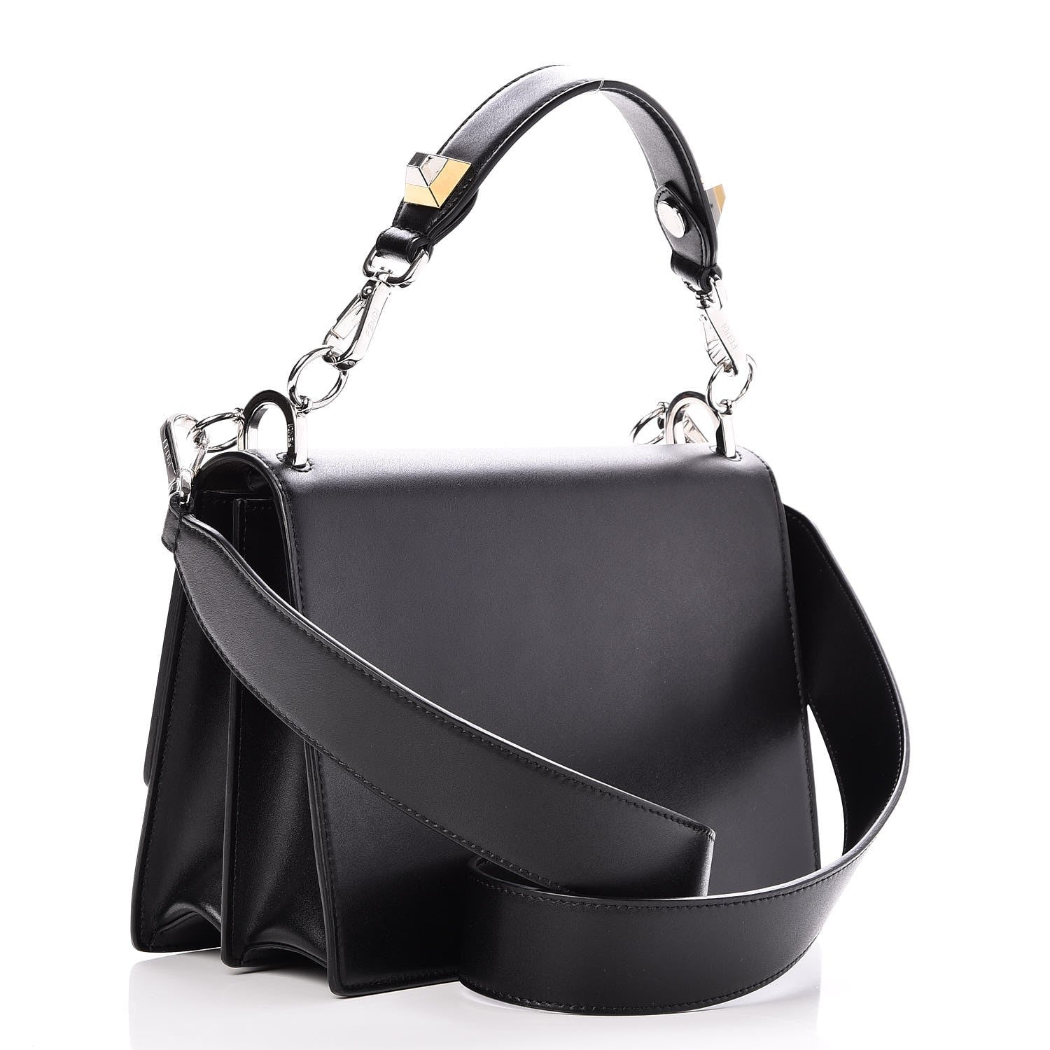 Fendi Vitello Liberty Lucido Metal Monster Eyes Studded Kan I Shoulder Bag Black 4 of 9