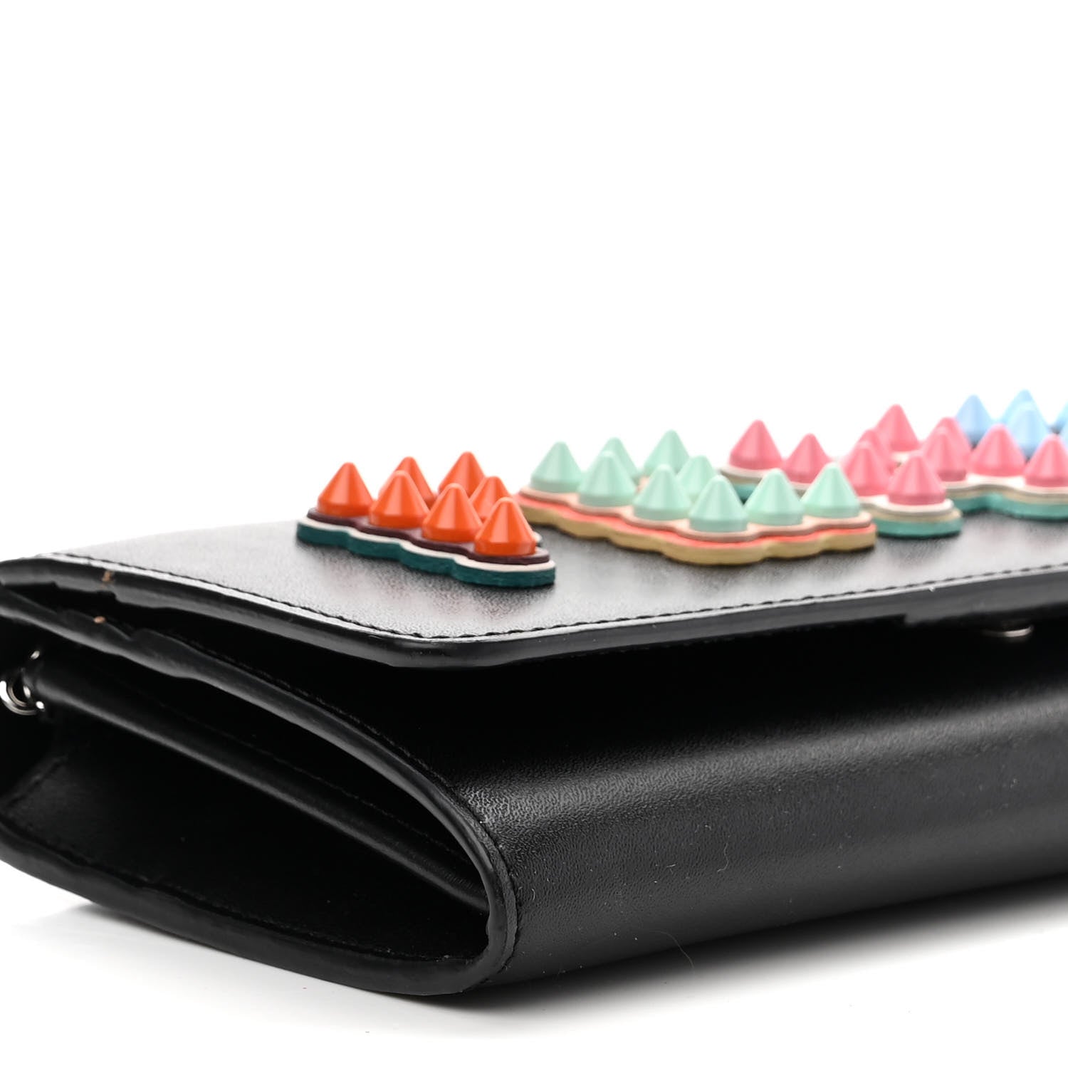 Fendi Vitello Liberty Fun Fair Studded Continental Wallet On Chain Black Multicolor 10 of 11