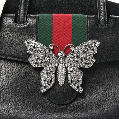 Gucci Grained Calfskin Web Crystal Butterfly Stripe Medium Totem Top Handle Bag Black 8 of 10