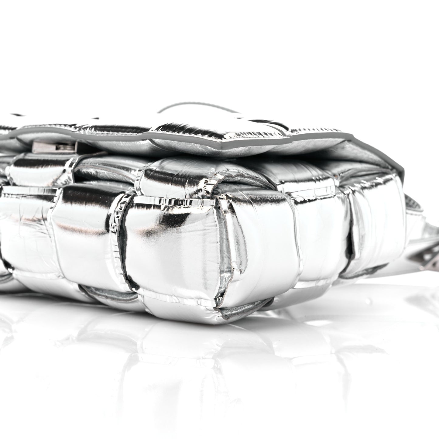 Metallic Lambskin Padded Cassette Crossbody Bag Silver