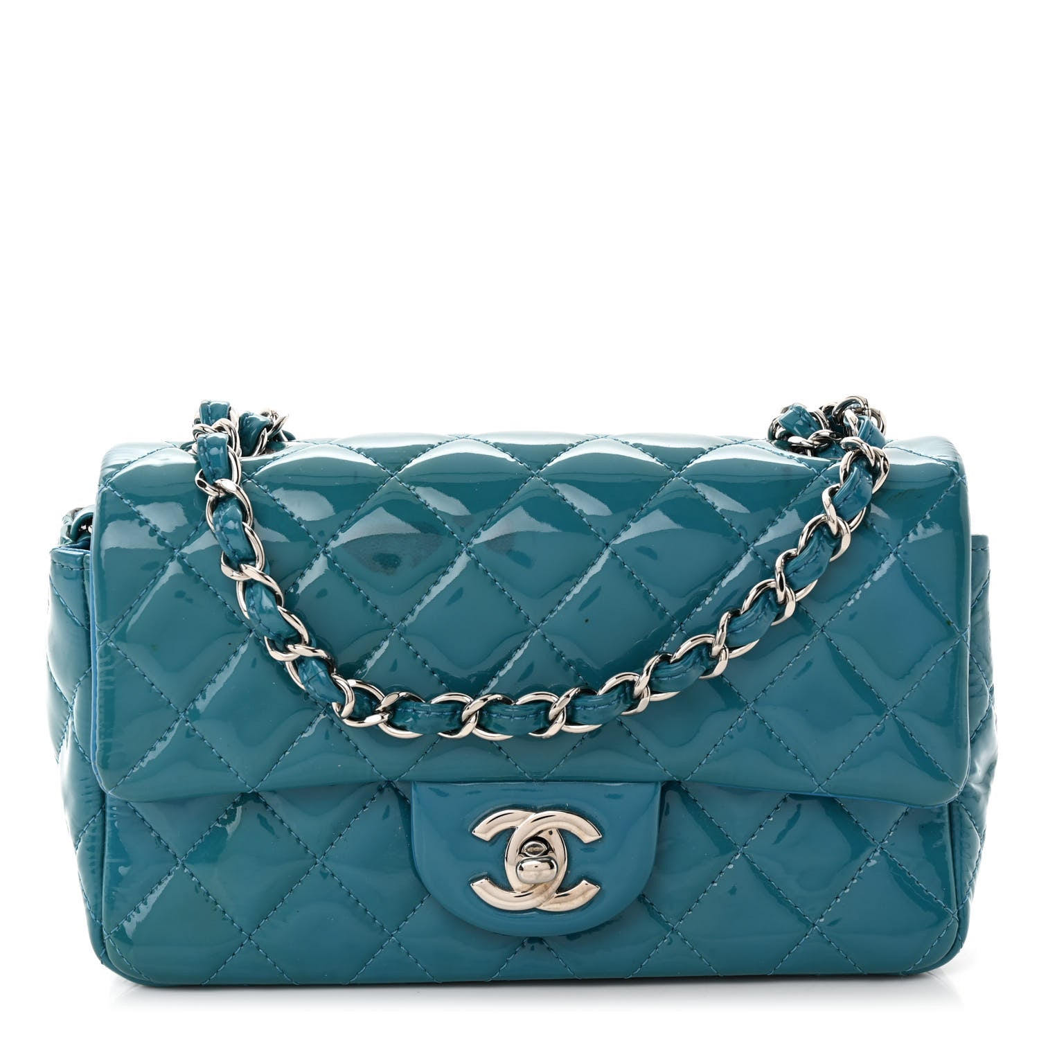 Chanel Patent Quilted Mini Rectangular Flap Turquoise 1 of 15